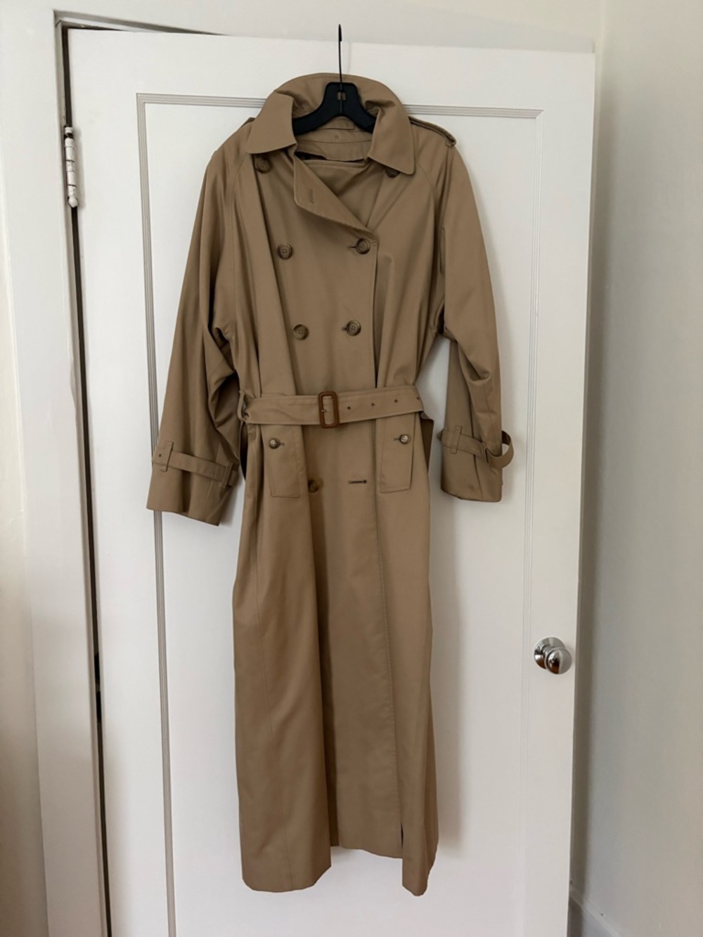 Burberry Tan Double-Breasted Long Trench Coat